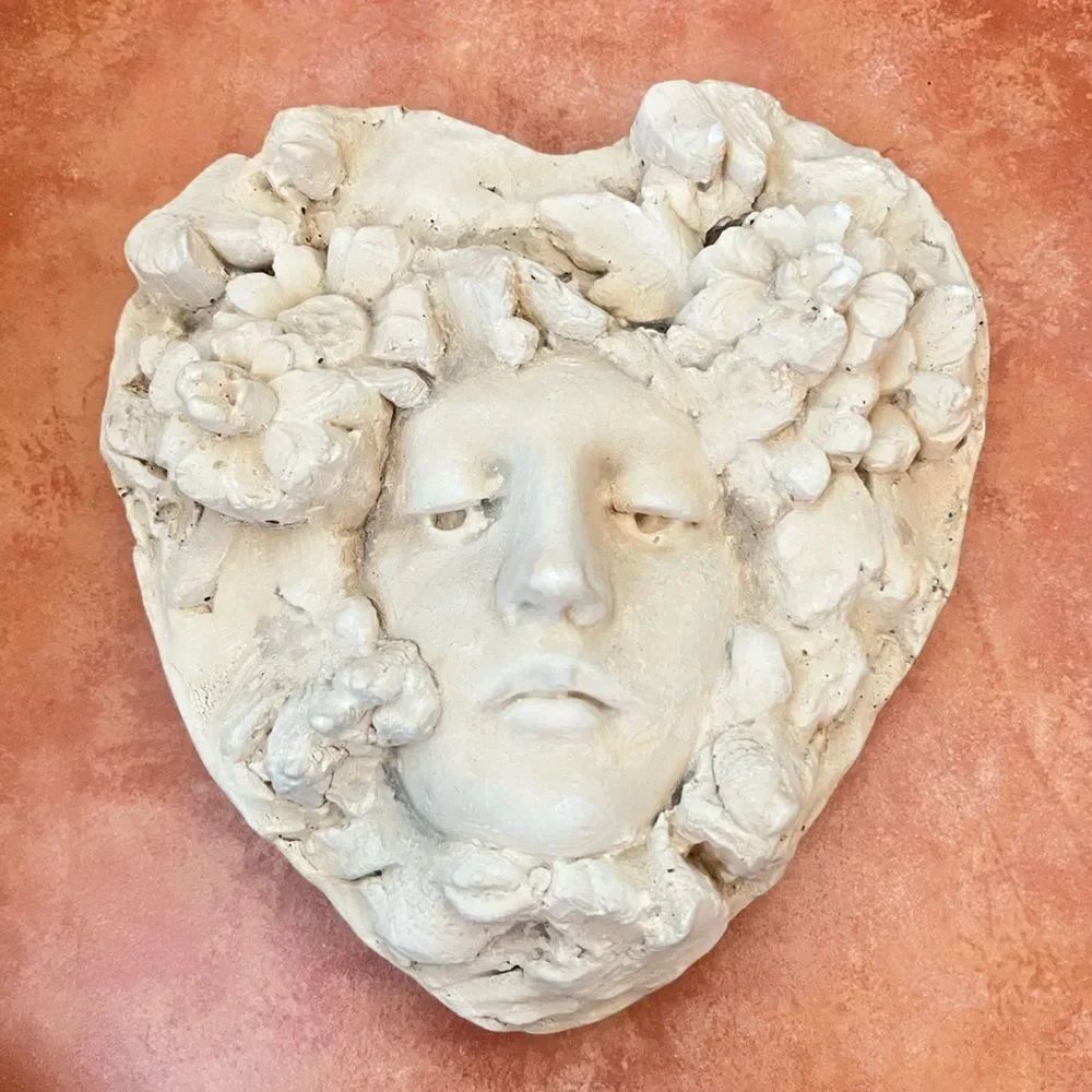 Vintage Hayes Parker Sandstone Figural Heart Sculpture Wall Art
